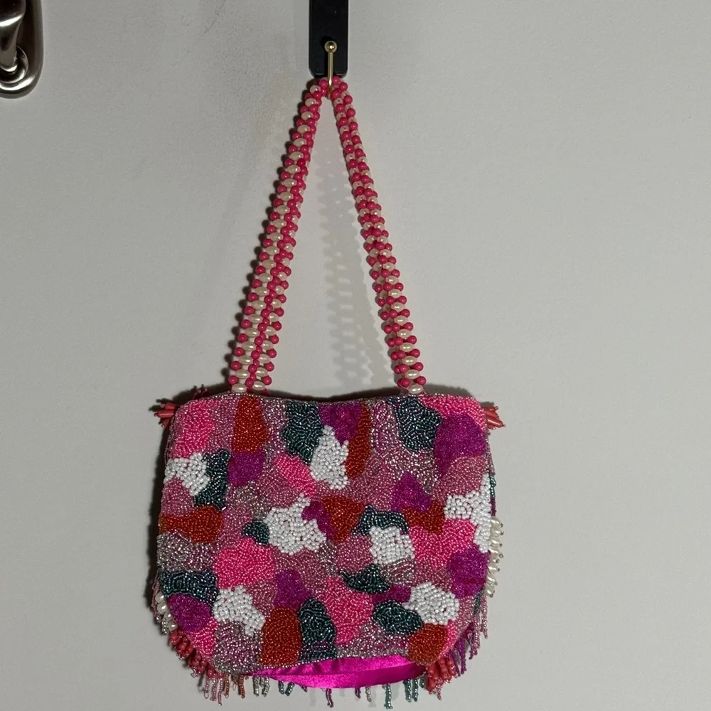 T.J.Maxx Beaded Fringe Shoulder Bag - Pink, Purple, Teal, Coral, White - Picture 2 of 6